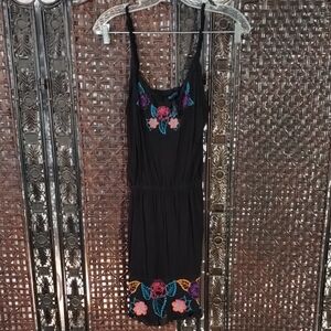 Buffalo David Bitton Black Mini Dress with Multicolor Floral Embroidery Med